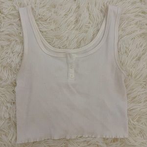 American Eagle White Cropped Half Button Tank Top
